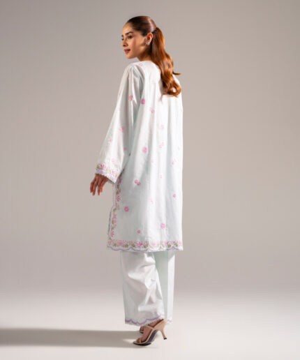 Light Blue Self Jacquard A-Line Suit - View 2