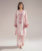 Pink Self Jacquard Straight Suit - View 3