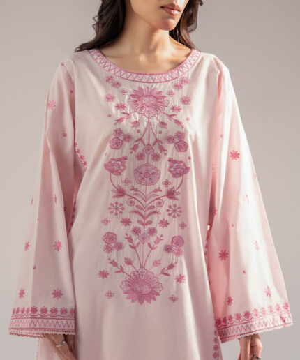Pink Self Jacquard Straight Suit - View 1