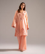 Peach Self Jacquard Straight Shirt Suit - View 5