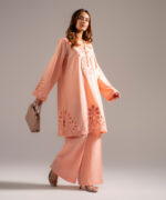 Peach Self Jacquard Straight Shirt Suit - View 3