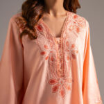 Peach Self Jacquard Straight Shirt Suit - View 1
