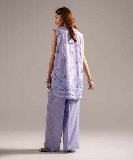 Pastel Blue Self Jacquard Straight Shirt Suit - View 1