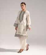 Off White Self Jacquard Straight Suit - View 5