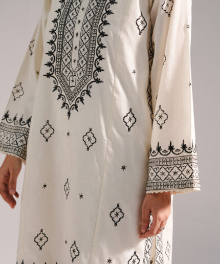 Off White Self Jacquard Straight Suit - View 1