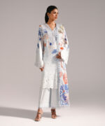 Light Blue Arabic Self Jacquard A-Line Suit - View 4
