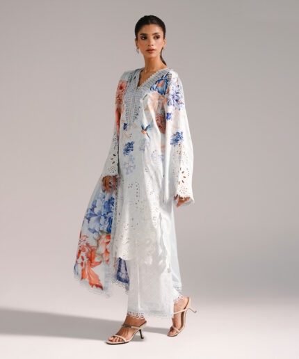 Light Blue Arabic Self Jacquard A-Line Suit - View 2