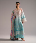 Blue Self Jacquard A-Line Suit - View 3