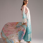 Blue Self Jacquard A-Line Suit - View 1