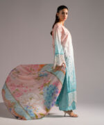 Blue Self Jacquard A-Line Suit - View 1