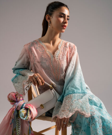 Blue Self Jacquard A-Line Suit - View 2