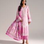 Pink Self Jacquard A-Line Suit - View 1
