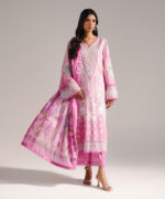 Pink Self Jacquard A-Line Suit - View 1