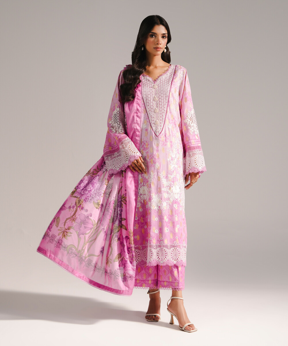 Pink Self Jacquard A-Line Suit - View 1 Pink Self Jacquard A-Line Suit - View 1