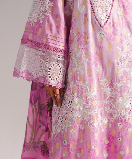 Pink Self Jacquard A-Line Suit - View 2