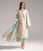 Peach Self Jacquard A-Line Suit - View 2