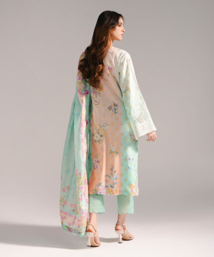 Peach Self Jacquard A-Line Suit - View 1