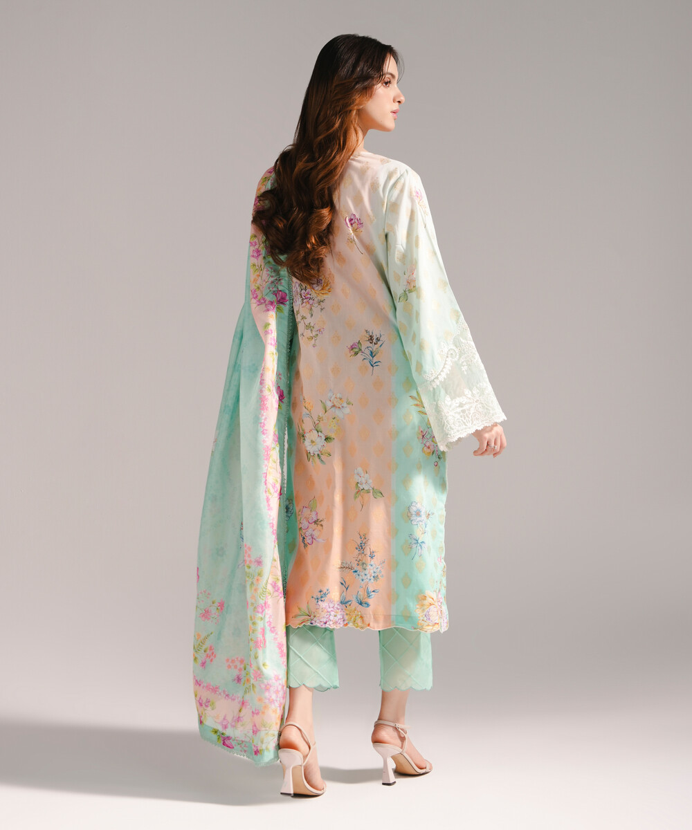 Peach Self Jacquard A-Line Suit - View 1 Peach Self Jacquard A-Line Suit - View 1
