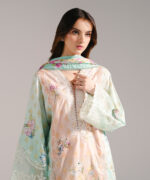 Peach Self Jacquard A-Line Suit - View 6