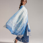 Blue Self Jacquard A-Line Suit - View 1