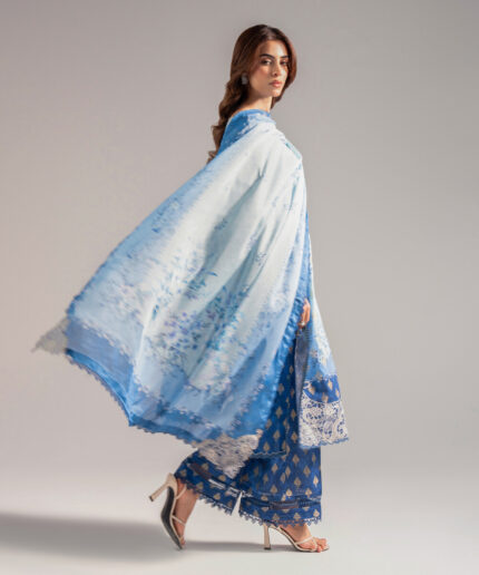 Blue Self Jacquard A-Line Suit - View 1
