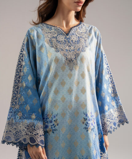 Blue Self Jacquard A-Line Suit - View 2