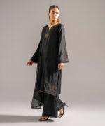 Black Dobby Straight Suit - View 1