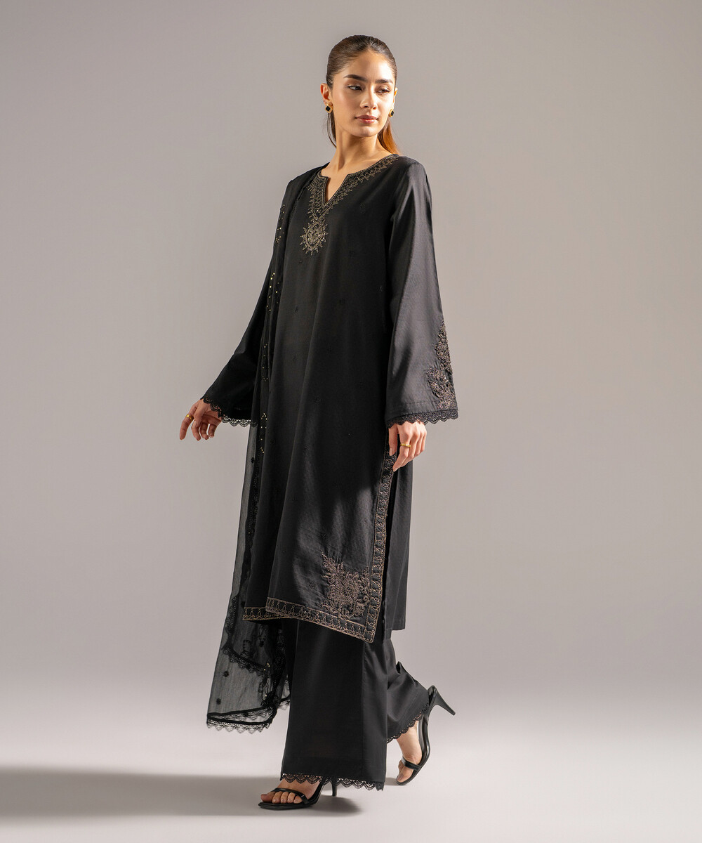 Black Dobby Straight Suit - View 1 Black Dobby Straight Suit - View 1