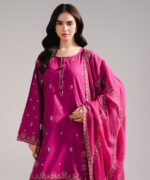 Pink Dobby Straight Suit - View 2