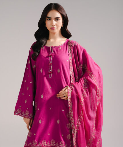 Pink Dobby Straight Suit - View 2