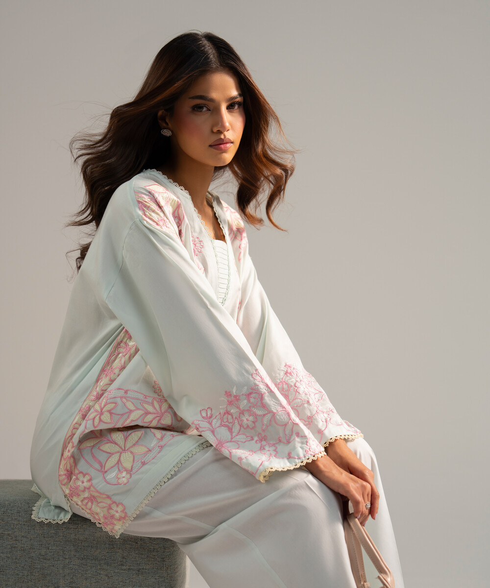 Cotton Satin Drop Shoulder Suit - View 1 Cotton Satin Drop Shoulder Suit - View 1