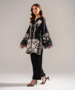 Black Cotton Satin Straight Shirt Suit - View 4