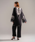 Black Cotton Satin Straight Shirt Suit - View 3