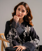 Black Cotton Satin Straight Shirt Suit - View 2