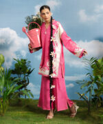 Pink Cotton Satin Straight Shirt Suit - View 3