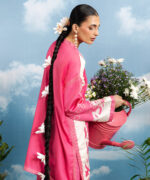 Pink Cotton Satin Straight Shirt Suit - View 1