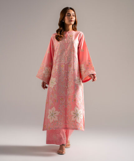Pink Cotton Satin A-Line Suit - View 1