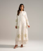 Off White Cotton Satin A-Line Suit - View 2