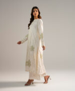 Off White Cotton Satin A-Line Suit - View 4
