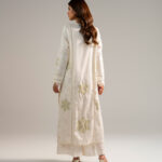 Off White Cotton Satin A-Line Suit - View 1