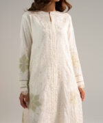 Off White Cotton Satin A-Line Suit - View 3