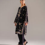 Black Self Jacquard Straight Shirt Suit - View 1