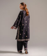 Black Self Jacquard Straight Shirt Suit - View 3