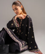 Black Self Jacquard Straight Shirt Suit - View 4