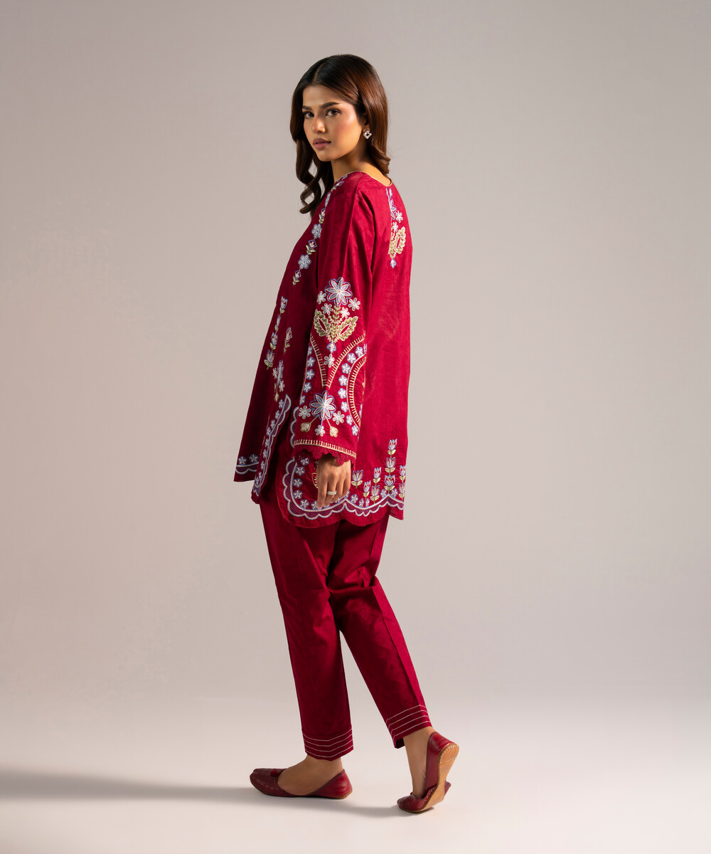 Self Jacquard Straight Suit - View 1 Self Jacquard Straight Suit - View 1