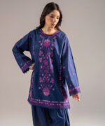 Dark Blue Self Jacquard Straight Suit - View 3