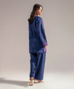 Dark Blue Self Jacquard Straight Suit - View 2