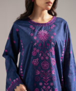 Dark Blue Self Jacquard Straight Suit - View 4