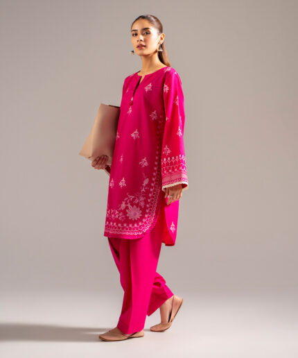 Pink Dobby Straight Shirt Suit - View 1