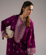 Purple Self Jacquard Straight Suit - View 2